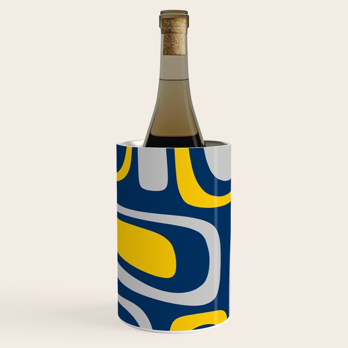 Palm Springs Mid Century Modern Retro Abstract Pattern Navy Blue Silver Gray Mustard Yellow Wine Chiller Gallery Image 1
