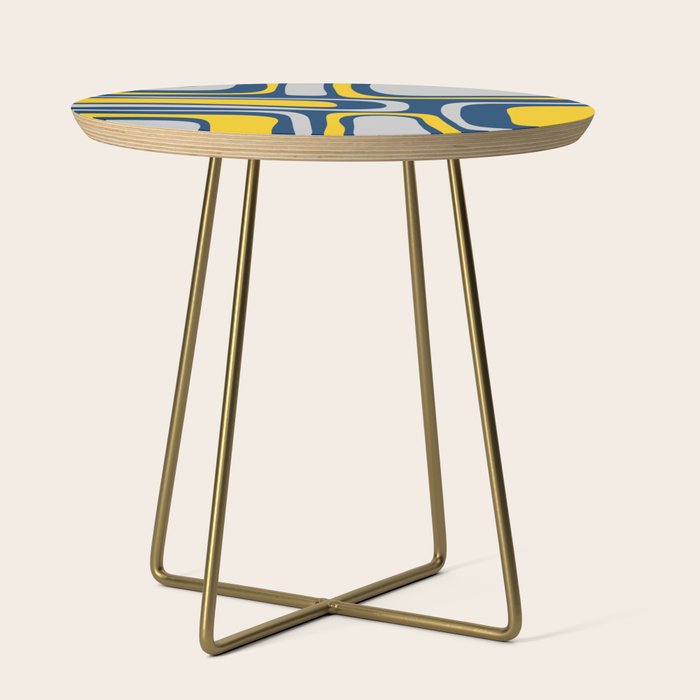 Palm Springs Mid Century Modern Retro Abstract Pattern Navy Blue Silver Gray Mustard Yellow Side Table Gallery Image 1