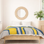 Palm Springs Mid Century Modern Retro Abstract Pattern Navy Blue Silver Gray Mustard Yellow Duvet Cover Gallery Image 3