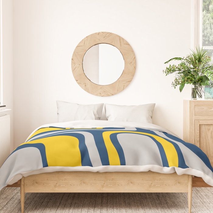 Palm Springs Mid Century Modern Retro Abstract Pattern Navy Blue Silver Gray Mustard Yellow Duvet Cover Gallery Image 3
