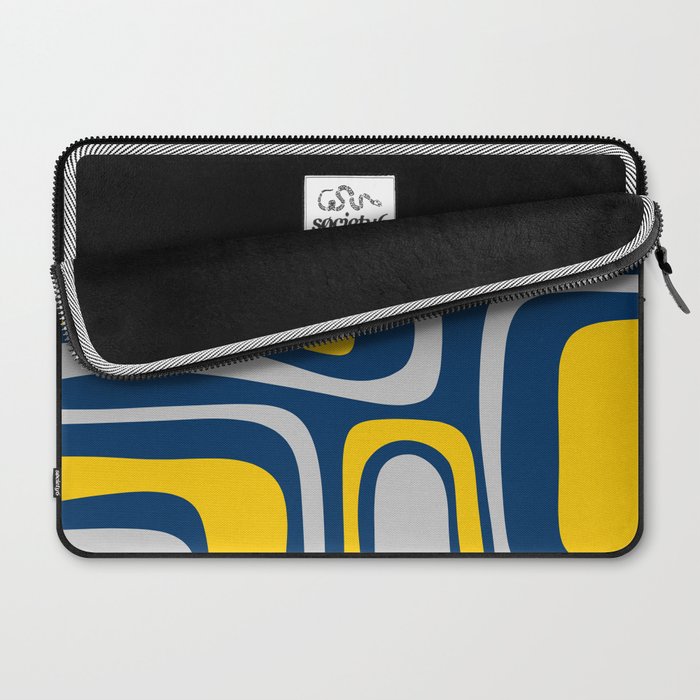 Palm Springs Mid Century Modern Retro Abstract Pattern Navy Blue Silver Gray Mustard Yellow Laptop Sleeve Gallery Image 2