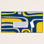 Palm Springs Mid Century Modern Retro Abstract Pattern Navy Blue Silver Gray Mustard Yellow Desk Mat Gallery Image 1