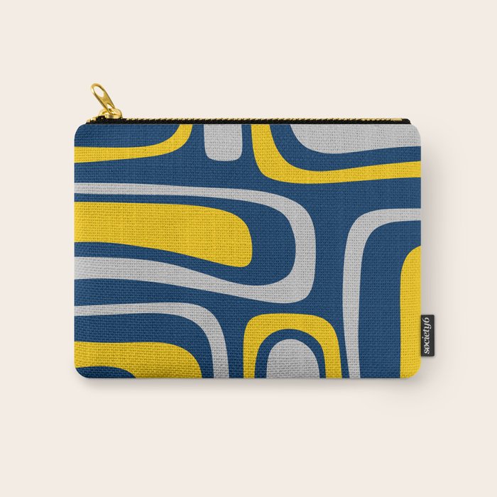 Palm Springs Mid Century Modern Retro Abstract Pattern Navy Blue Silver Gray Mustard Yellow Carry All Pouch Gallery Image 1