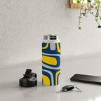 Palm Springs Mid Century Modern Retro Abstract Pattern Navy Blue Silver Gray Mustard Yellow Water Bottle Gallery Image 4