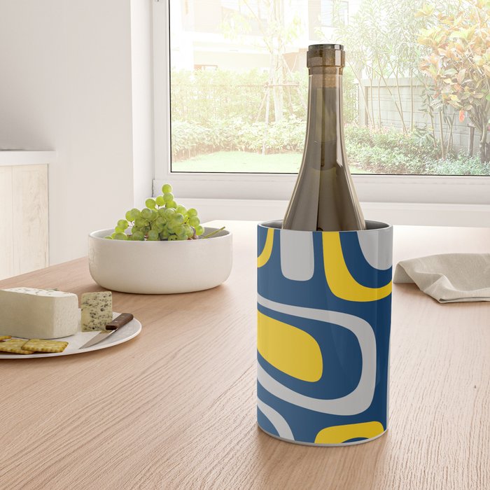 Palm Springs Mid Century Modern Retro Abstract Pattern Navy Blue Silver Gray Mustard Yellow Wine Chiller Gallery Image 4