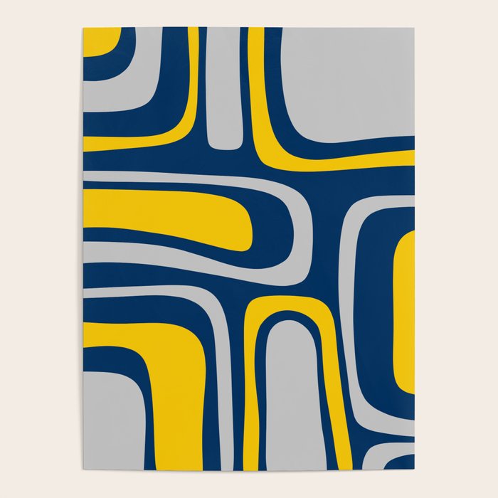 Palm Springs Mid Century Modern Retro Abstract Pattern Navy Blue Silver Gray Mustard Yellow Poster Gallery Image 4