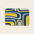 Palm Springs Mid Century Modern Retro Abstract Pattern Navy Blue Silver Gray Mustard Yellow Bath Mat Gallery Image 1