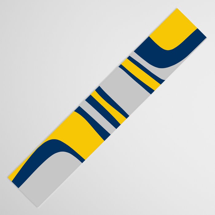 Palm Springs Mid Century Modern Retro Abstract Pattern Navy Blue Silver Gray Mustard Yellow Table Runner Gallery Image 3