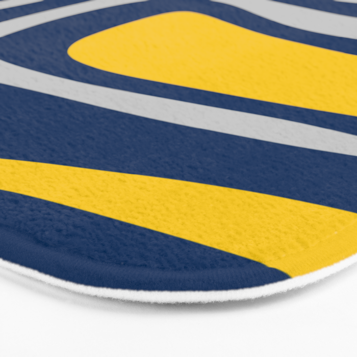 Palm Springs Mid Century Modern Retro Abstract Pattern Navy Blue Silver Gray Mustard Yellow Bath Mat Gallery Image 3