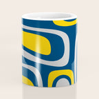 Palm Springs Mid Century Modern Retro Abstract Pattern Navy Blue Silver Gray Mustard Yellow Coffee Mug Gallery Image 4