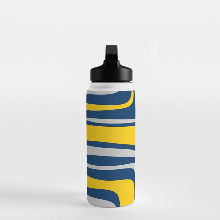 Palm Springs Mid Century Modern Retro Abstract Pattern Navy Blue Silver Gray Mustard Yellow Water Bottle Gallery Image 3