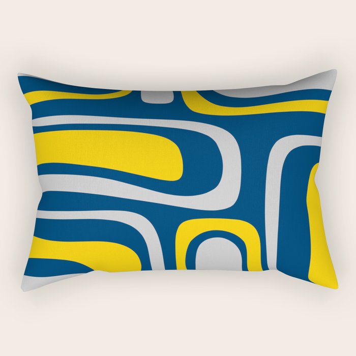 Palm Springs Mid Century Modern Retro Abstract Pattern Navy Blue Silver Gray Mustard Yellow Rectangular Pillow Gallery Image 1