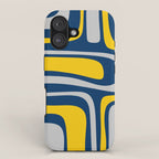 Palm Springs Mid Century Modern Retro Abstract Pattern Navy Blue Silver Gray Mustard Yellow iPhone Case Gallery Image 1