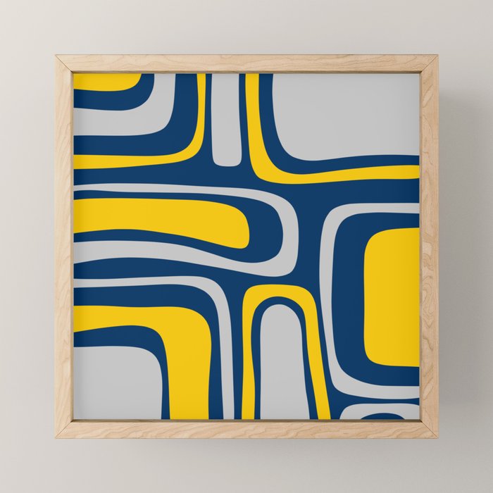 Palm Springs Mid Century Modern Retro Abstract Pattern Navy Blue Silver Gray Mustard Yellow Mini Art Print Gallery Image 1