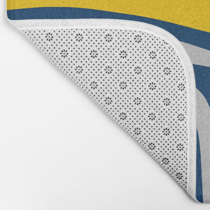 Palm Springs Mid Century Modern Retro Abstract Pattern Navy Blue Silver Gray Mustard Yellow Bath Mat Gallery Image 2
