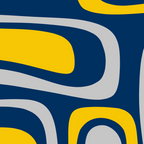 Palm Springs Mid Century Modern Retro Abstract Pattern Navy Blue Silver Gray Mustard Yellow Coffee Mug Gallery Image 2