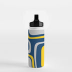 Palm Springs Mid Century Modern Retro Abstract Pattern Navy Blue Silver Gray Mustard Yellow Water Bottle Gallery Image 2