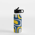 Palm Springs Mid Century Modern Retro Abstract Pattern Navy Blue Silver Gray Mustard Yellow Water Bottle Gallery Image 1