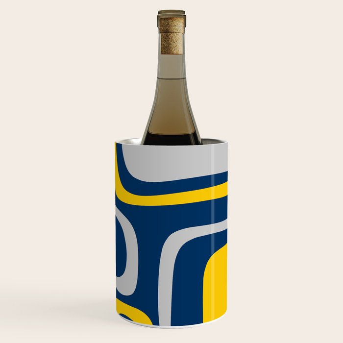 Palm Springs Mid Century Modern Retro Abstract Pattern Navy Blue Silver Gray Mustard Yellow Wine Chiller Gallery Image 3