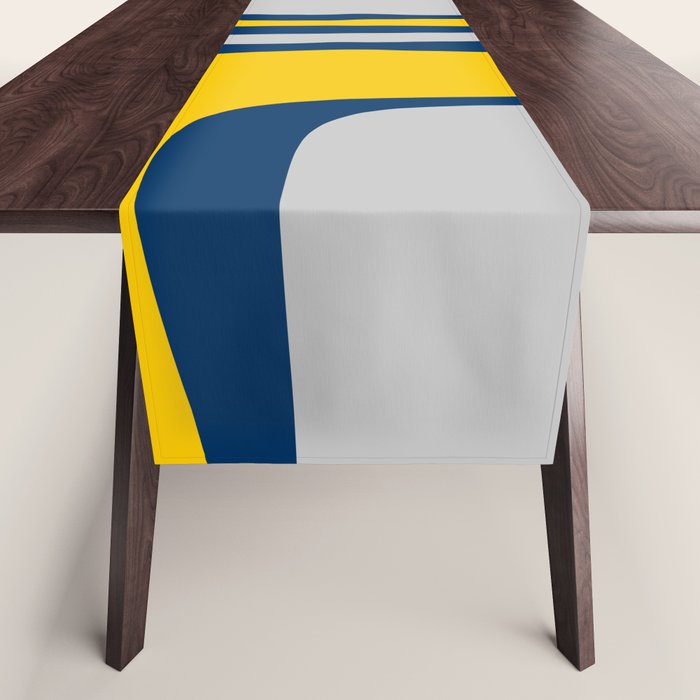 Palm Springs Mid Century Modern Retro Abstract Pattern Navy Blue Silver Gray Mustard Yellow Table Runner Gallery Image 1