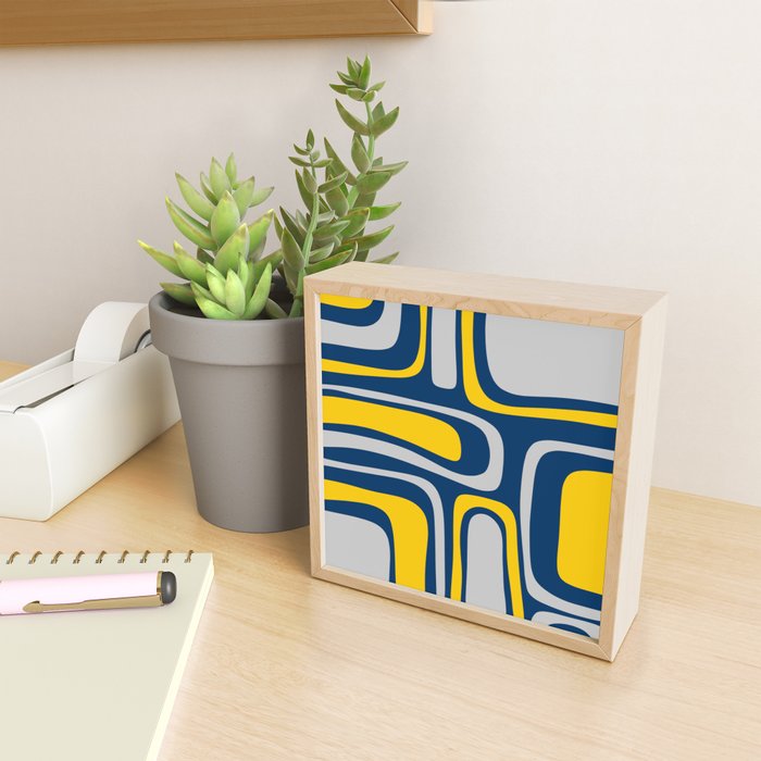 Palm Springs Mid Century Modern Retro Abstract Pattern Navy Blue Silver Gray Mustard Yellow Mini Art Print Gallery Image 2