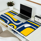 Palm Springs Mid Century Modern Retro Abstract Pattern Navy Blue Silver Gray Mustard Yellow Desk Mat Gallery Image 2