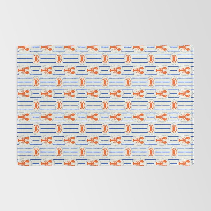 Vintage lobster crab stripe art pattern Rug Gallery Image 2