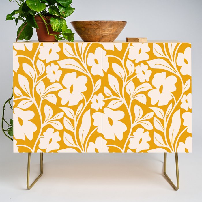 Tropical Vines Pattern - Gold Yellow Credenza Gallery Image 1