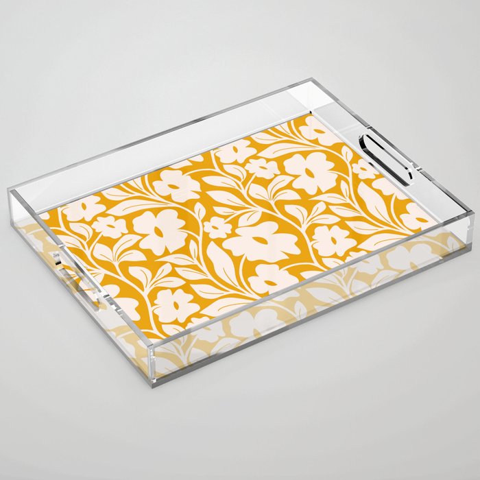 Tropical Vines Pattern - Gold Yellow Acrylic Tray Gallery Image 1