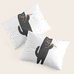 Black cat with flute Pillow Sham Gallery Image 3