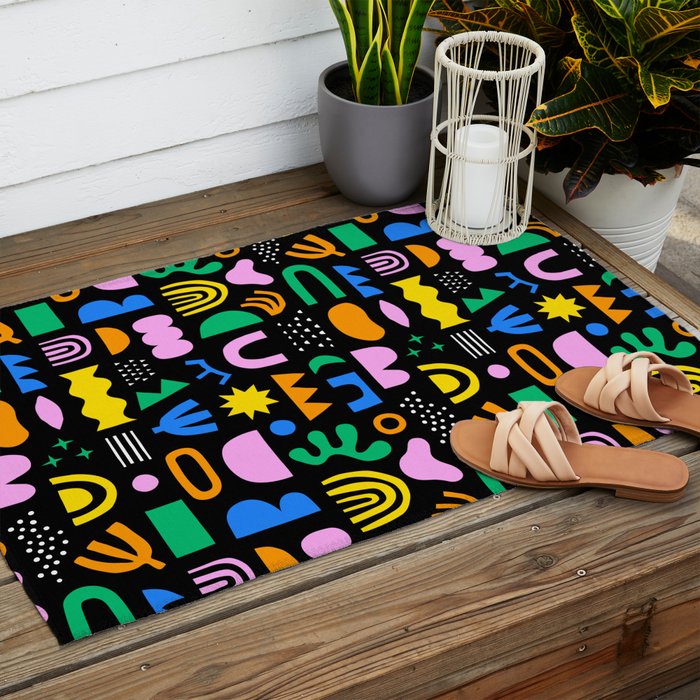 Fun colorful abstract summer shape pattern Outdoor Rug Gallery Image 2