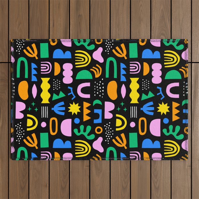 Fun colorful abstract summer shape pattern Outdoor Rug Gallery Image 1