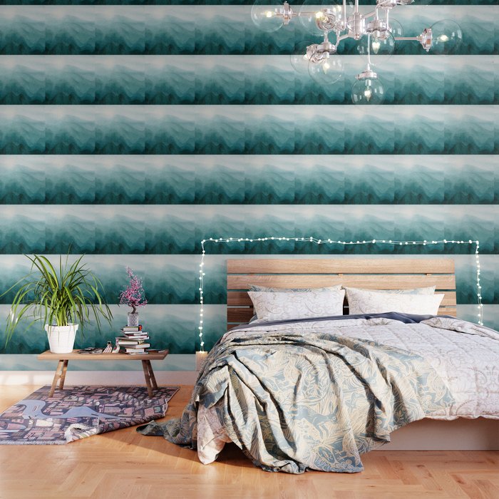 Sunrise in the mountains, dawn, teal, abstract watercolor Wallpaper Gallery Image 3