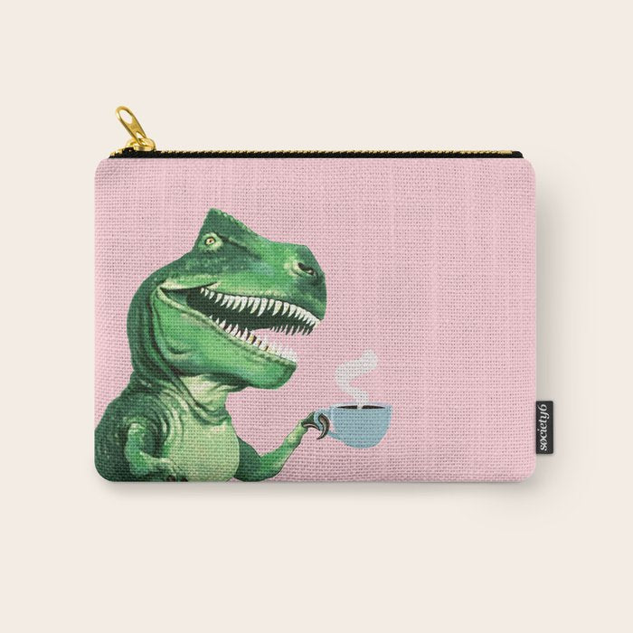 T-Rex Enjoying Coffee in Pink Carry All Pouch Gallery Image 1