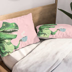 T-Rex Enjoying Coffee in Pink Pillow Sham Gallery Image 2