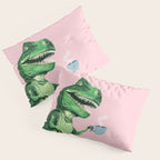 T-Rex Enjoying Coffee in Pink Pillow Sham Gallery Image 3