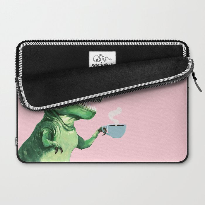 T-Rex Enjoying Coffee in Pink Laptop Sleeve Gallery Image 2