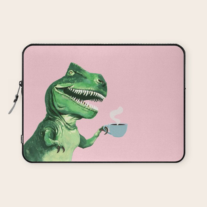 T-Rex Enjoying Coffee in Pink Laptop Sleeve Gallery Image 1