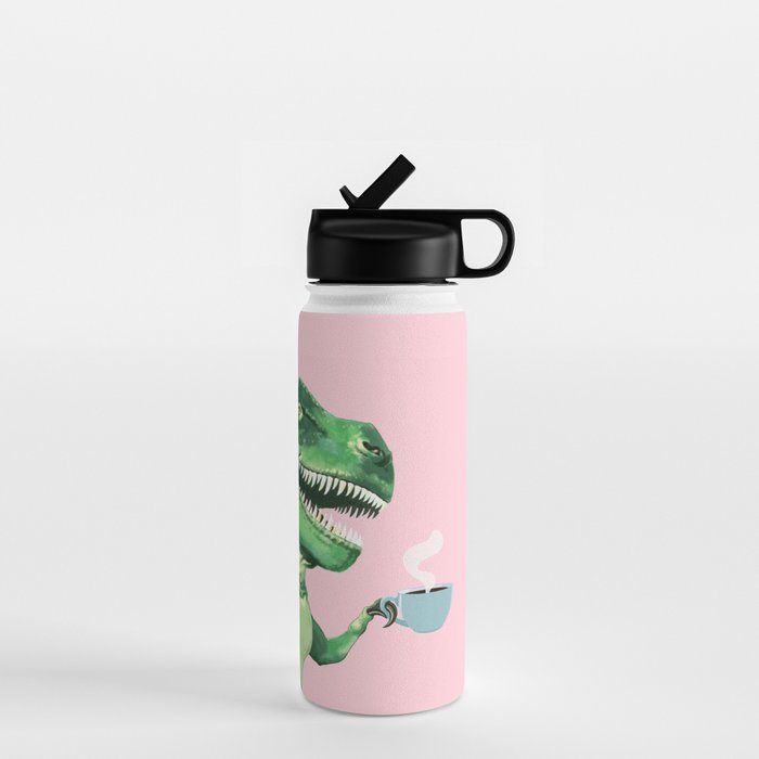T-Rex Enjoying Coffee in Pink Water Bottle Gallery Image 1