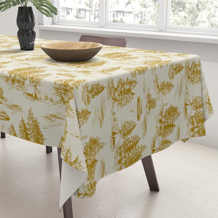 Yellow/Gold Alien Abduction Toile De Jouy Pattern Tablecloth Gallery Image 3