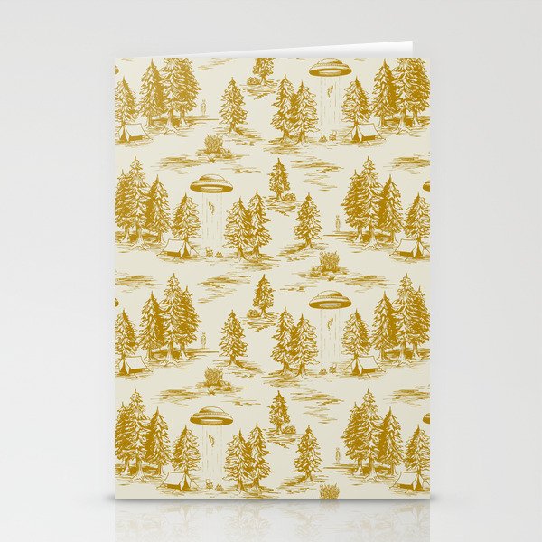Yellow/Gold Alien Abduction Toile De Jouy Pattern Stationery Card Gallery Image 2
