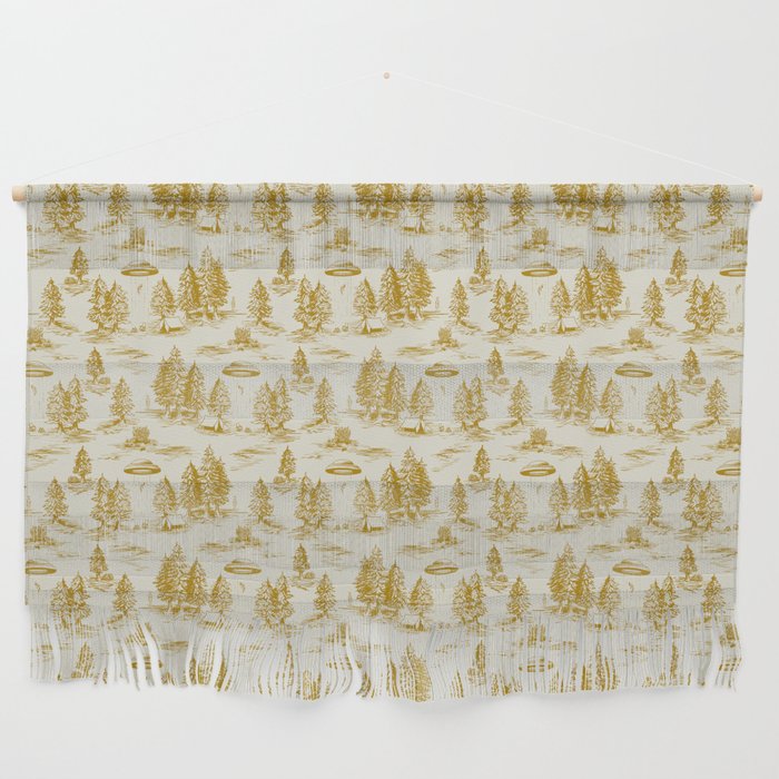 Yellow/Gold Alien Abduction Toile De Jouy Pattern Wall Hanging Gallery Image 1