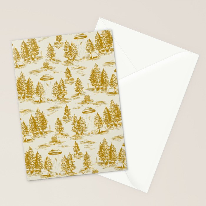 Yellow/Gold Alien Abduction Toile De Jouy Pattern Stationery Card Gallery Image 2
