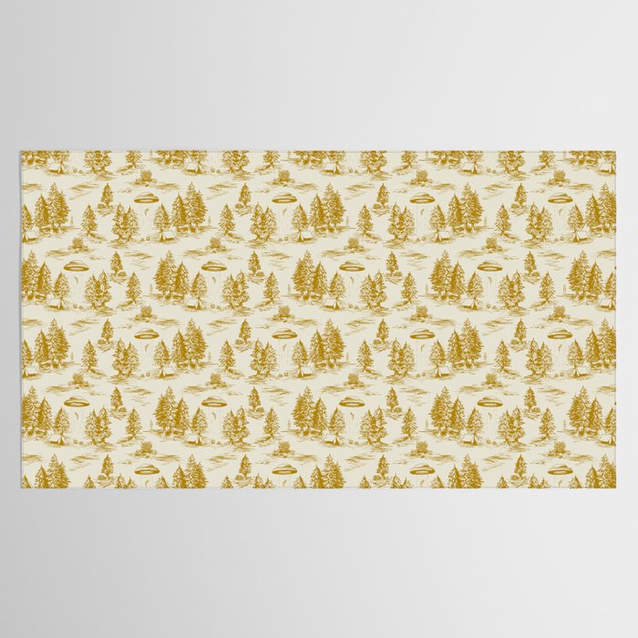 Yellow/Gold Alien Abduction Toile De Jouy Pattern Tablecloth Gallery Image 2