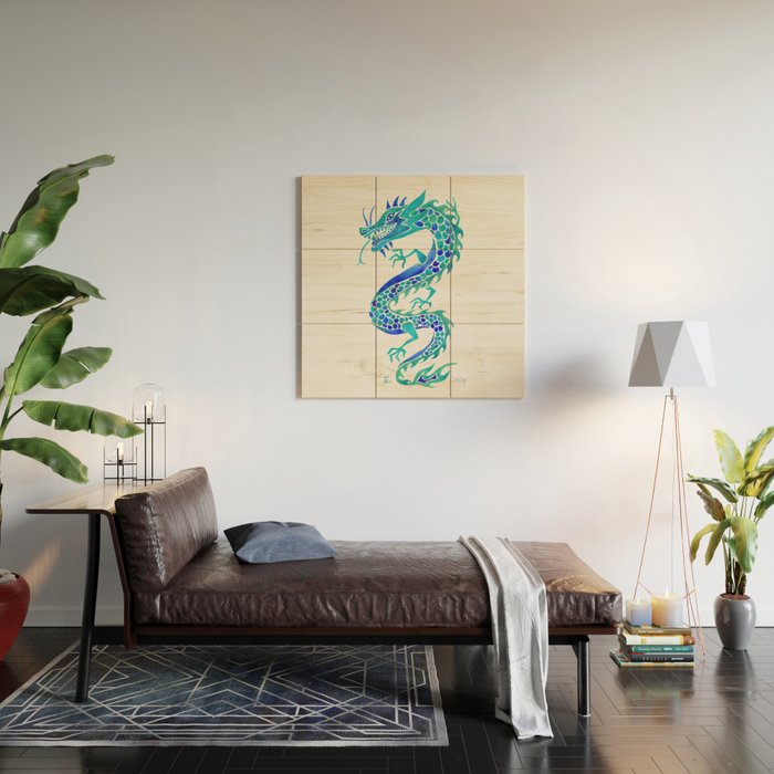 Chinese Dragon - Blue Palette Wood Wall Art Gallery Image 2