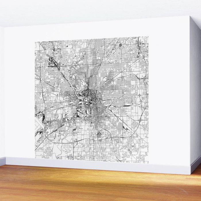 Indianapolis White Map Wall Mural Gallery Image 2
