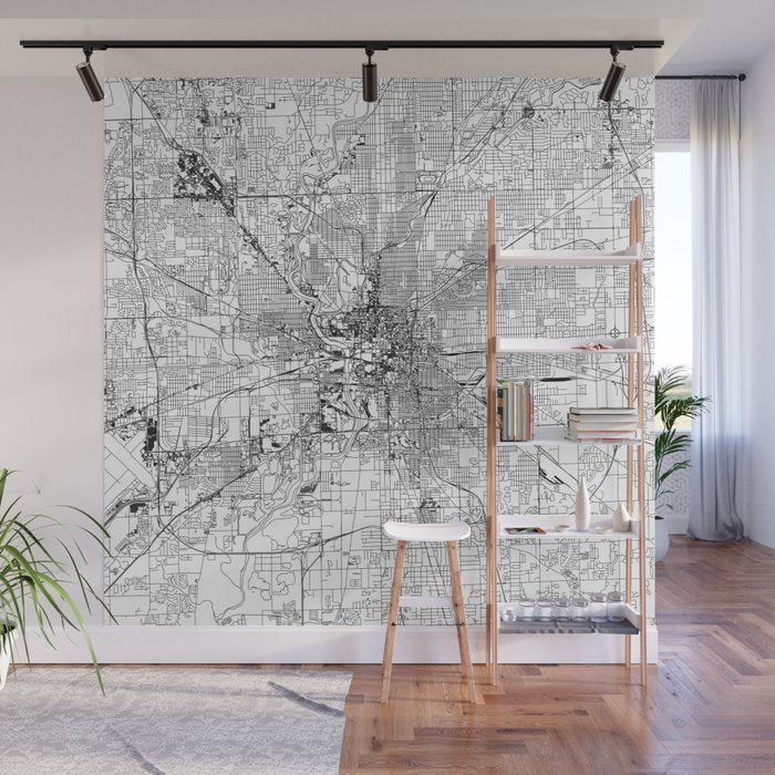 Indianapolis White Map Wall Mural Gallery Image 1