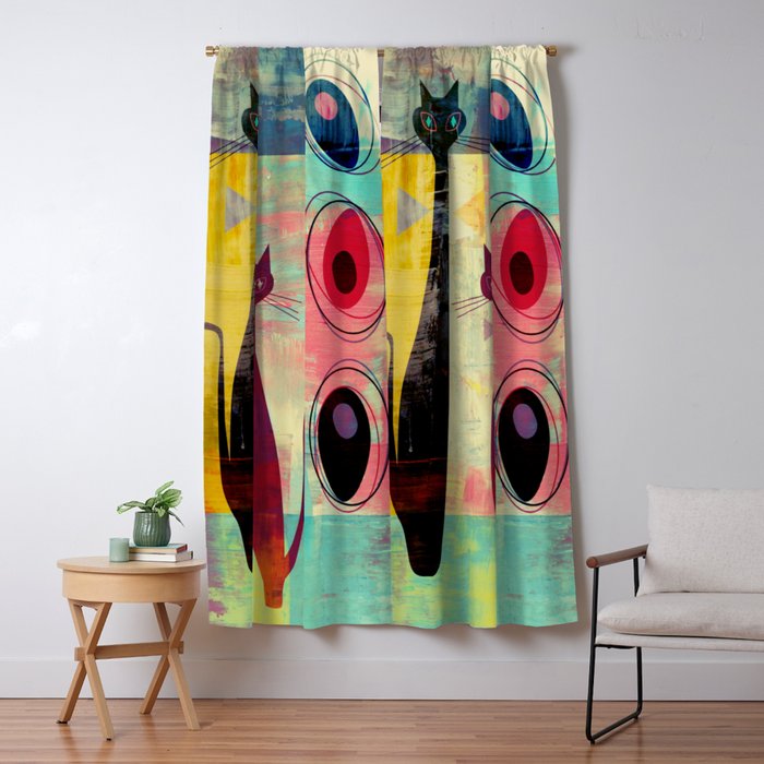Mid-Century Modern 2 Cats - Graffiti Style Window Curtain Gallery Image 5