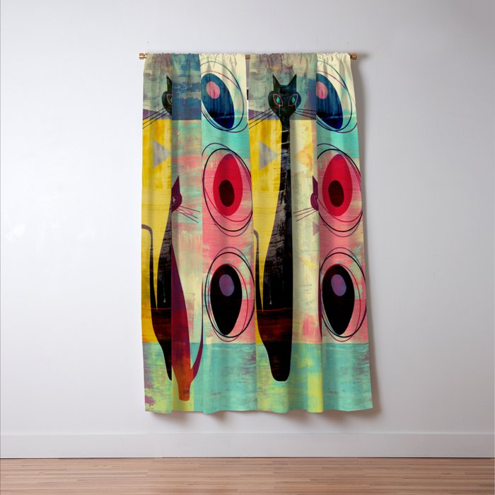 Mid-Century Modern 2 Cats - Graffiti Style Window Curtain Gallery Image 3