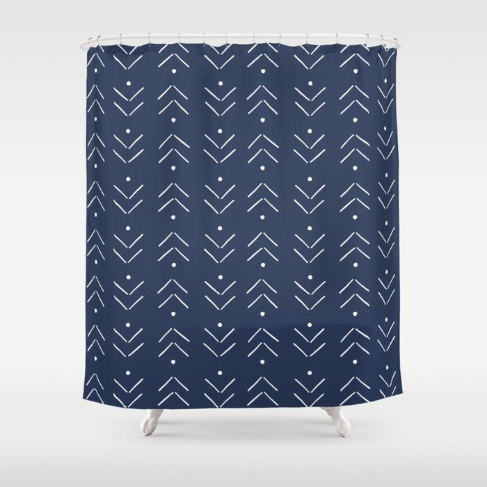Arrow Lines Pattern in Navy Blue Shower Curtain Gallery Image 1